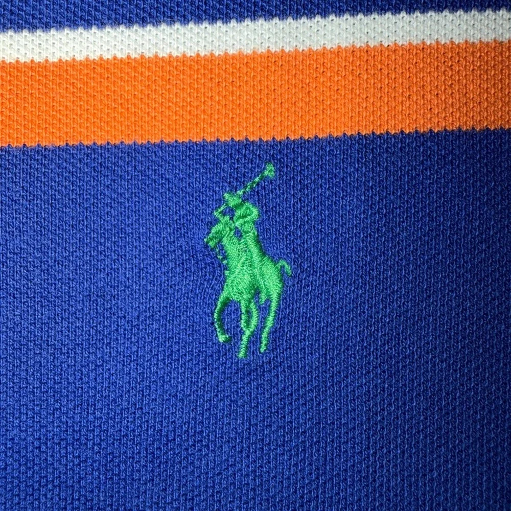 Vintage Kanye Y2K Polo Ralph Lauren Striped Polo Mens L Orange Blue USA Gators